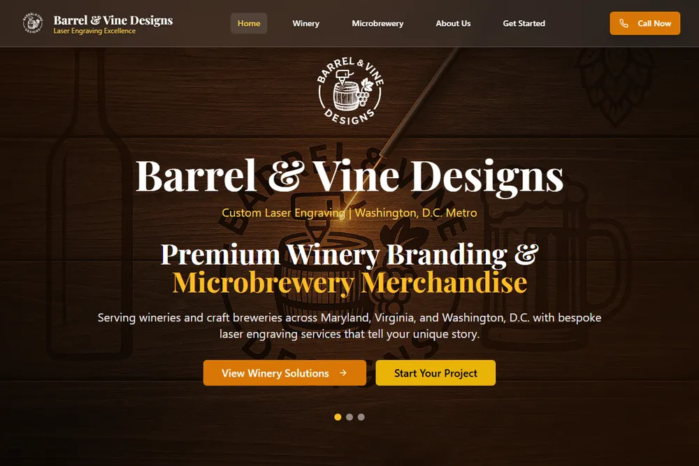 Barrel and Vine Designs website homepage