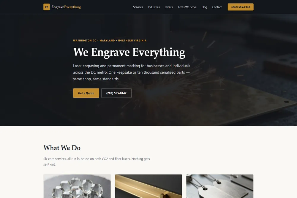 Engrave Everything website homepage